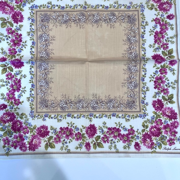 Handkerchief VTG Ralph Lauren Mini Scarf Women Floral Cotton Pocket Square 19.5 - Picture 10 of 11